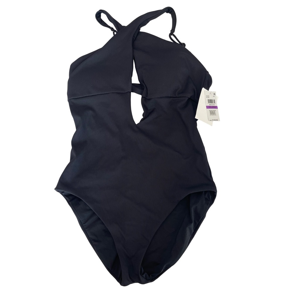 BECCA Black Fine Lines High Neck One Piece‎ Swimsuit Women's Size XXL
